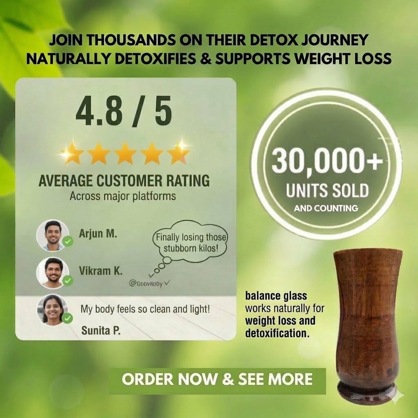 Weight Loss and Body Detox Wooden Water Glass (100% Natural)